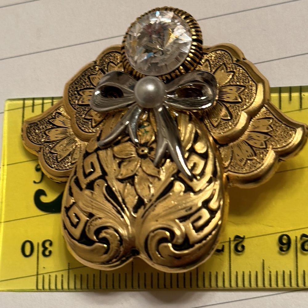Angel brooch by Jane 1995 AOL Vintage w/clear Rivoli Rhinestone - Picture 8 of 8